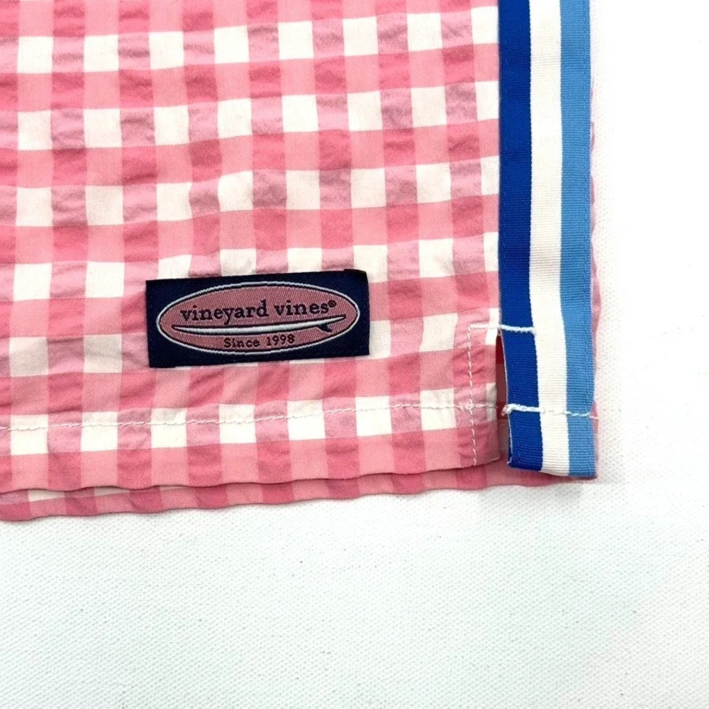 Vineyard Vines Swim Trunks Pink‎ Gingham Check Mesh Lined Size XL Preppy Beach